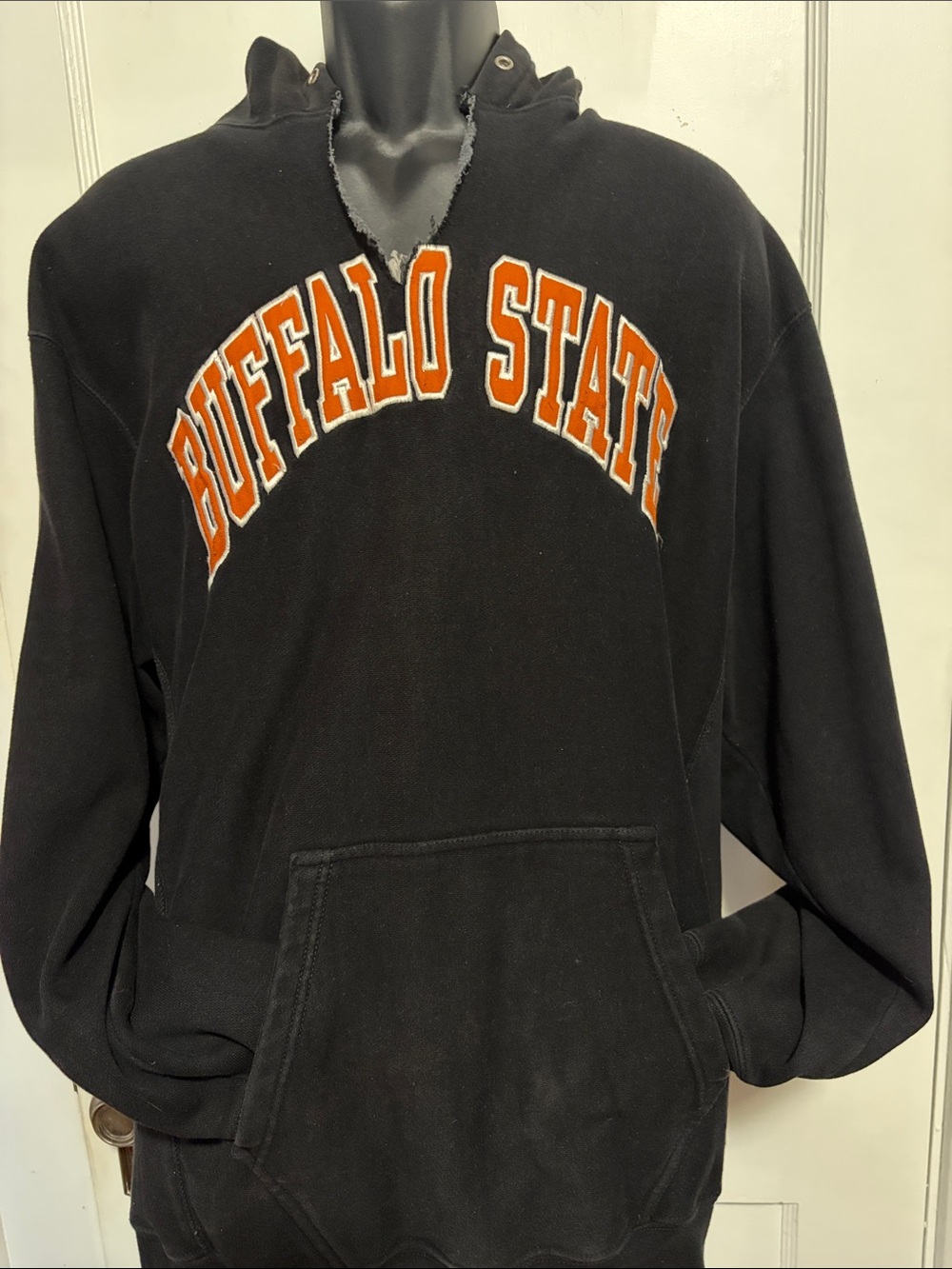 Buffalo State Black Hoodie Sweatshirt - Men's Cozy Pullover Size Large